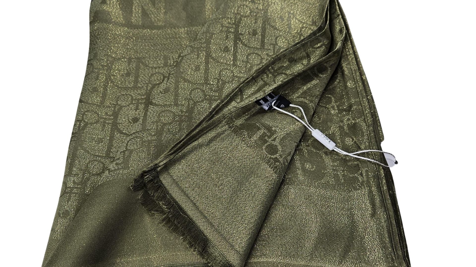 Zeytin Yeşili Jakarlı Şal – İnce Dokuma, Hafif Parlak Yüzey