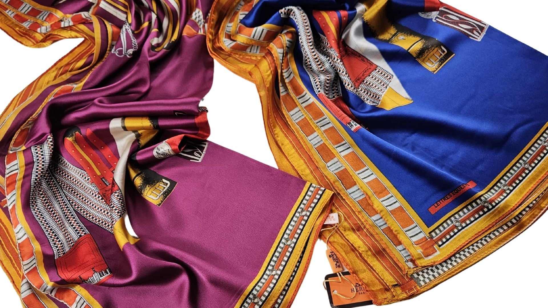 Renkli Grafik Desenli Saten Şal – Mor & Mavi Seçenekli Canlı Koleksiyon